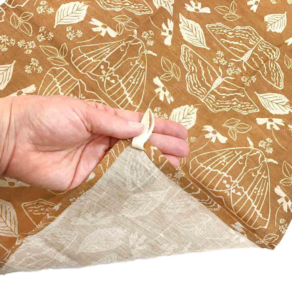 Tea Towel - Moths on Linen (Ochre) by Emily Ruth Prints