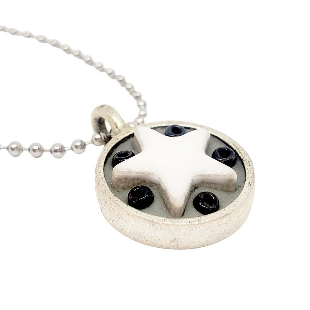 Necklace - Star Baby - White Star Black Beads by XV Studios
