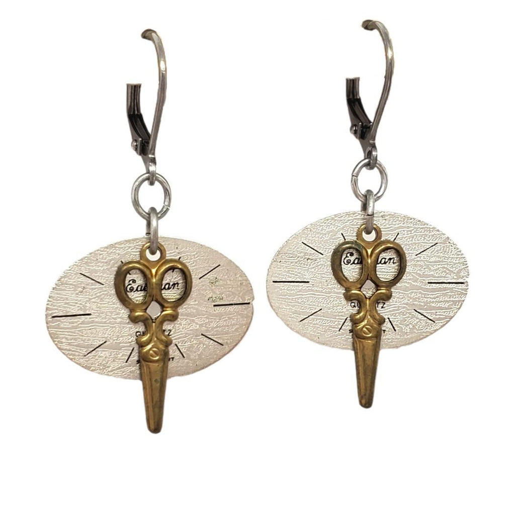Earrings - Watch Dial Scissors Stainless Steel by Christine Stoll | Altered Relics