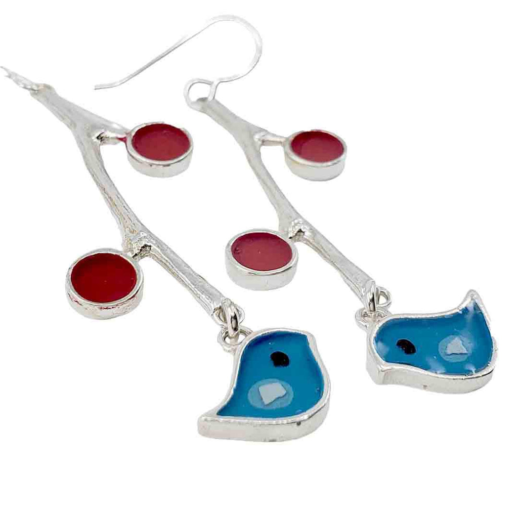 Earrings - Birds Berry (Turquoise) by Happy Art Studio
