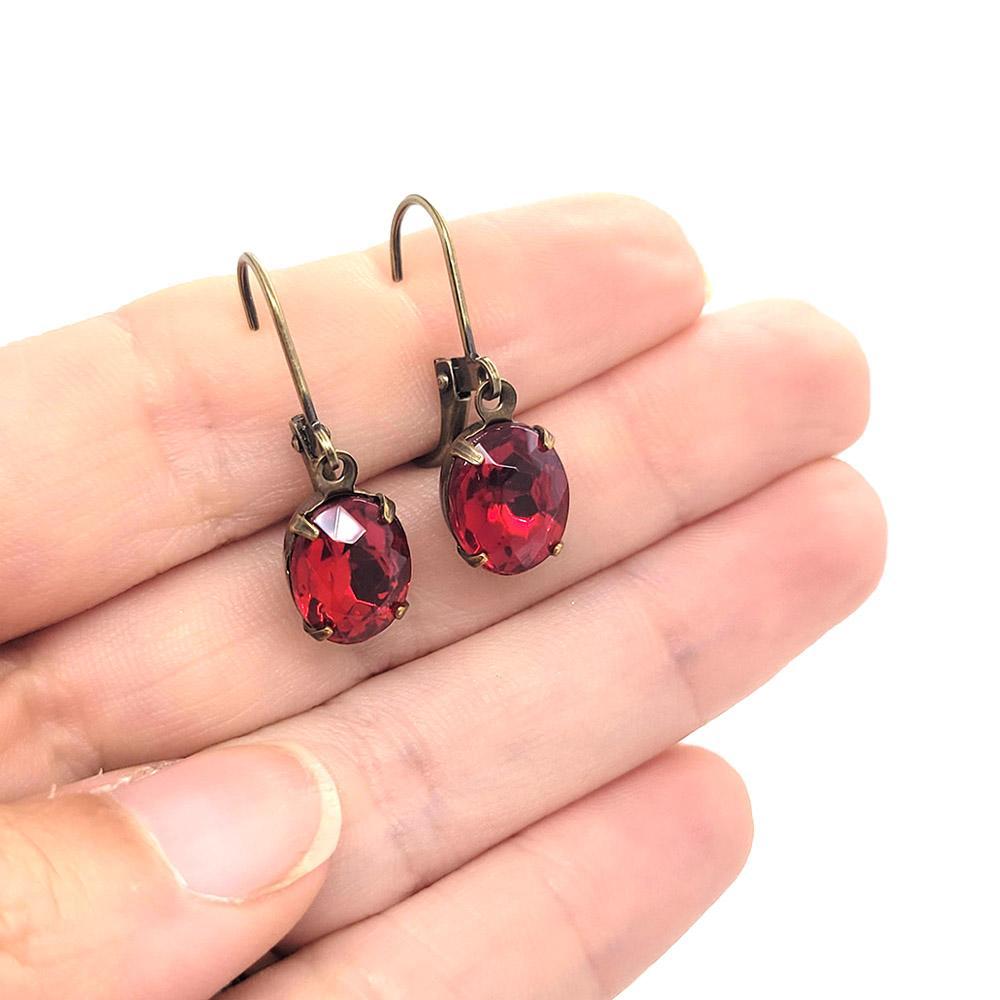 Drop Earrings - Reds and Pinks - Antiqued Brass Rhinestone Drops (Assorted Shapes) by Christine Stoll | Altered Relics