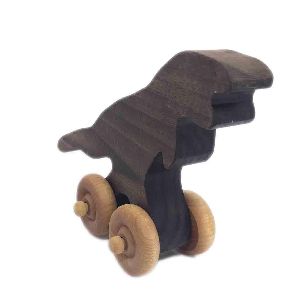 Wooden Toy - T-Rex Dinosaur on Wheels (Light or Dark Wood) by Baldwin Toy Co.