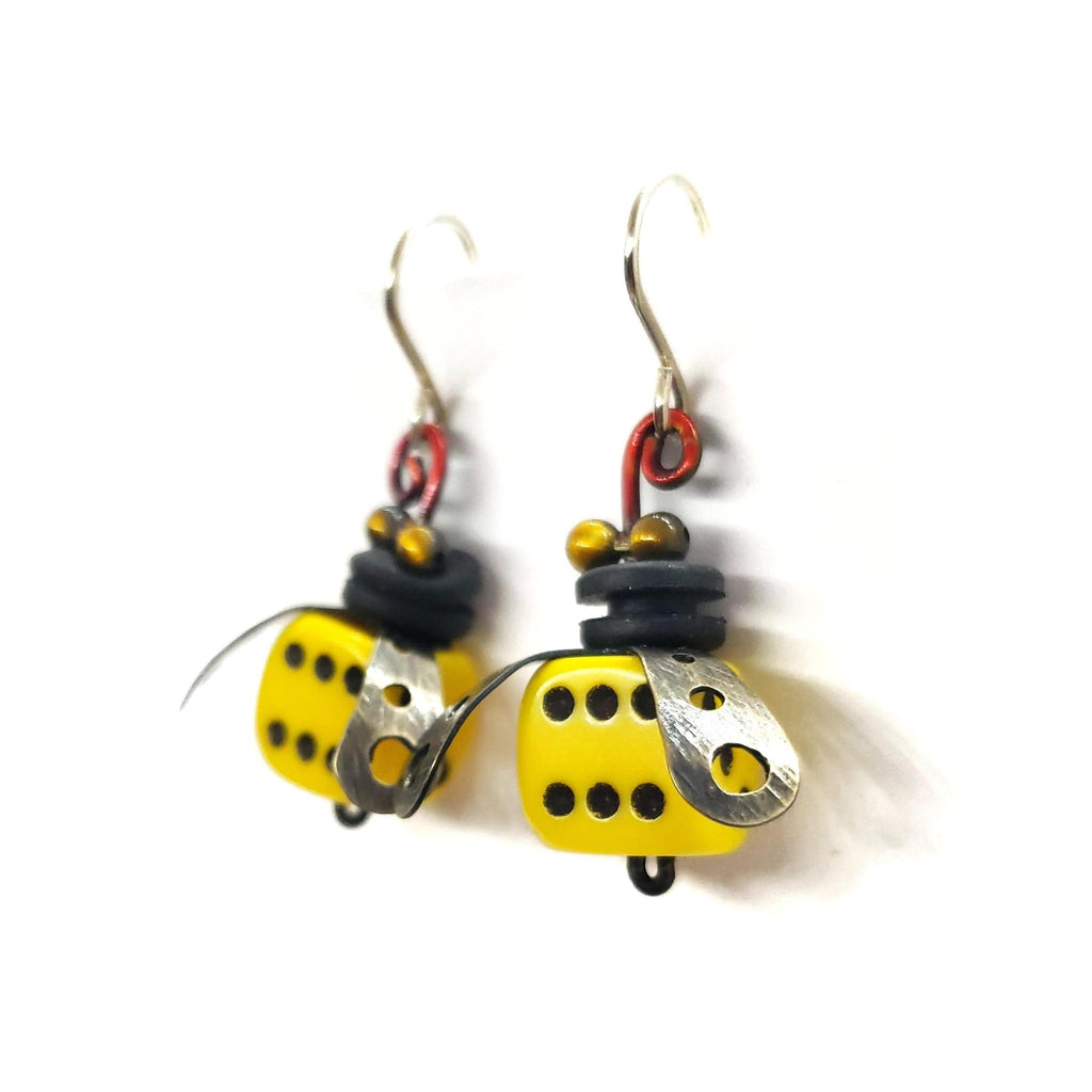Earrings - Boxcar Dice Bees by Chickenscratch