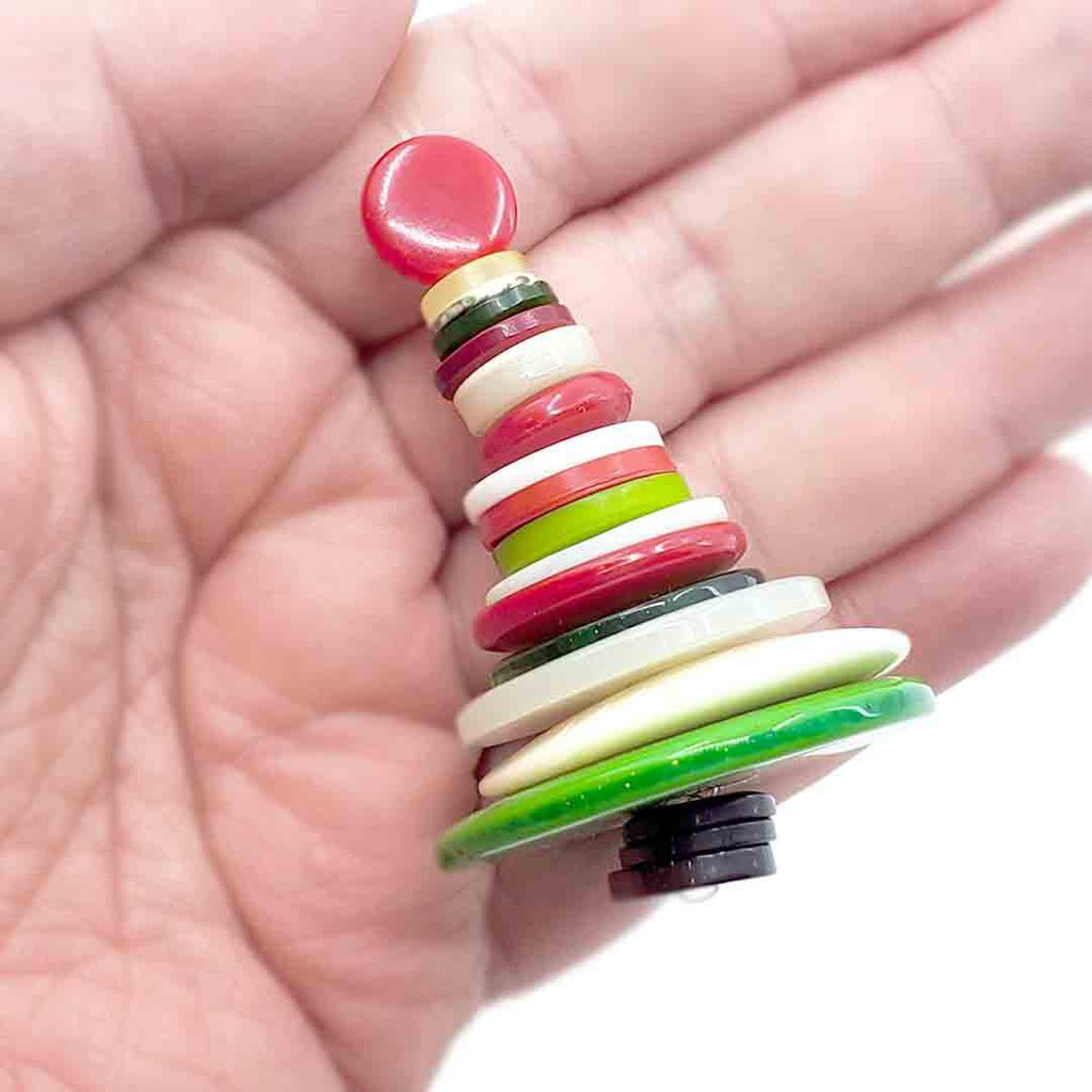 Button Ornament - Red Green White with Red Topper by XV Studios