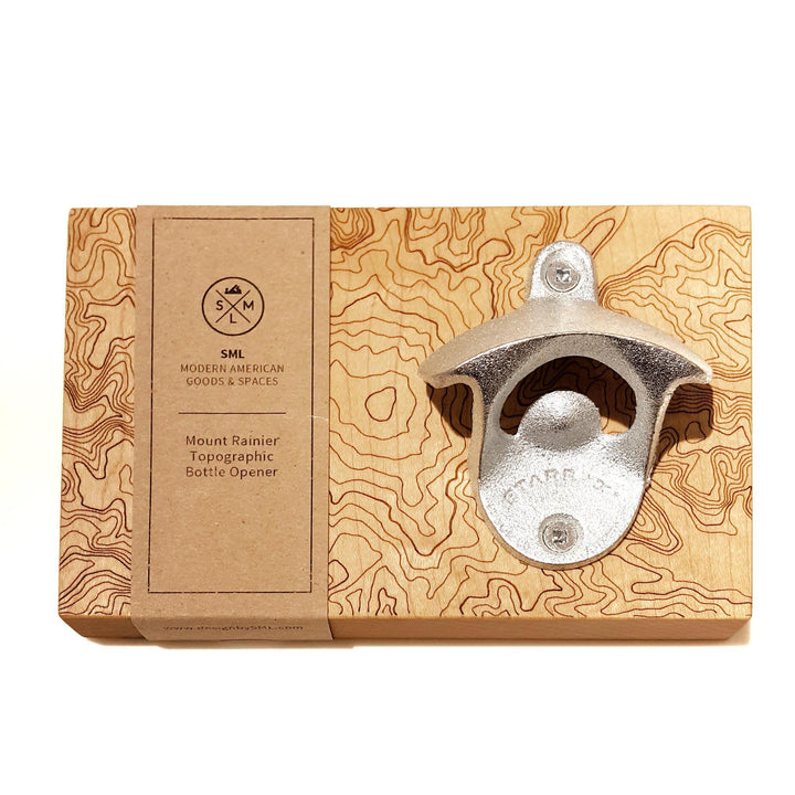 Bottle Opener - Maple Light Wood Mt Rainier Topography by SML
