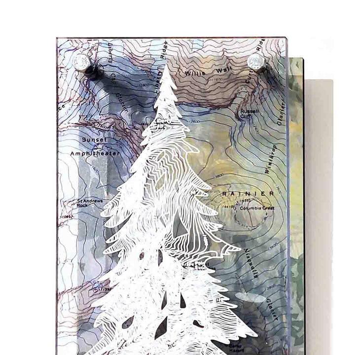 Wall Art - 6x16in - Pine Tree Mount Rainier Floating Frame Map by Modern Terrain