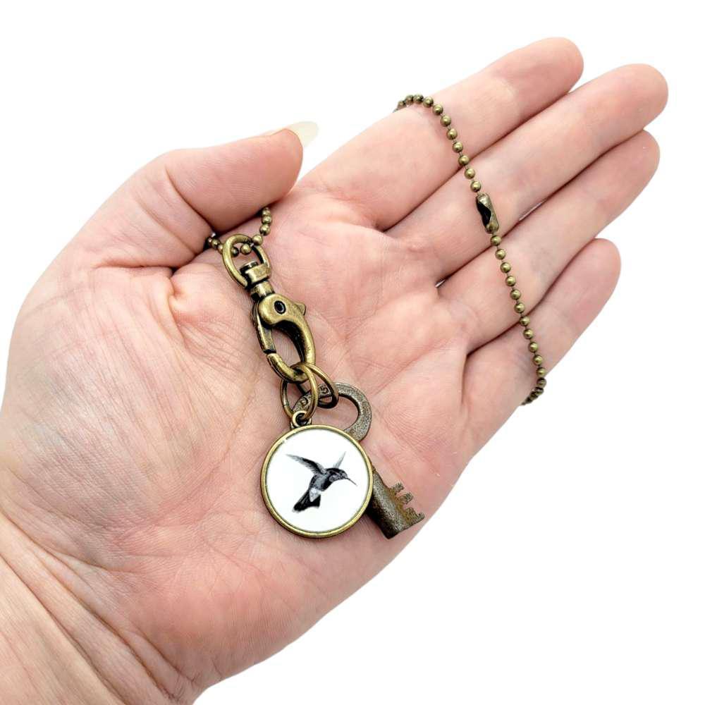 Necklace - Vintage Image - Hummingbird & Key (Brass) by Christine Stoll | Altered Relics