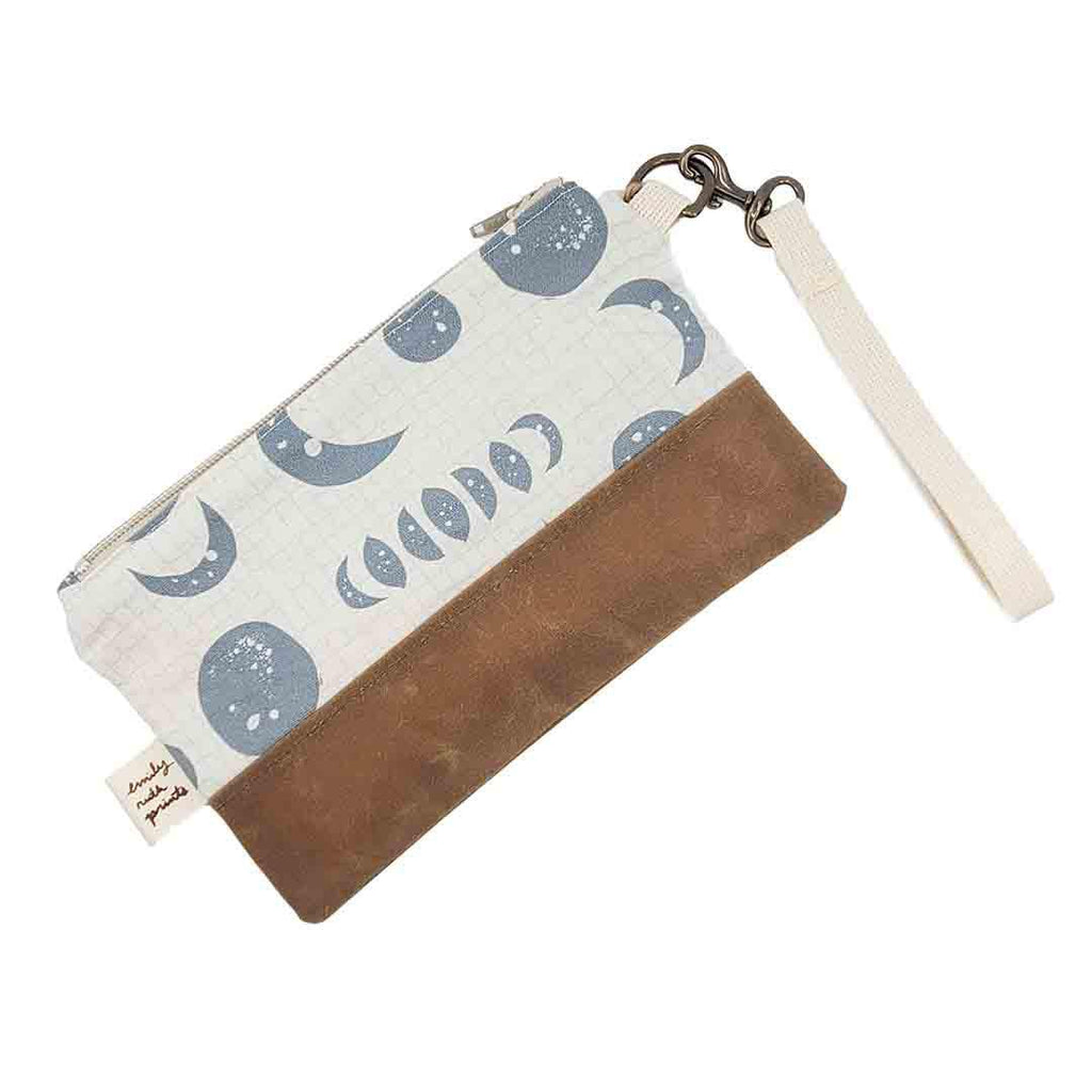 Bag - Waxed Canvas Wristlet in Moon Phase (Cream) by Emily Ruth Prints
