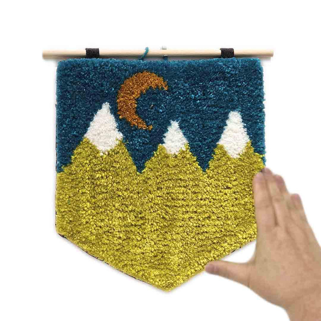 Wall Art - Green Mountains on Teal Tufted Wall Flag by Hi Cutie