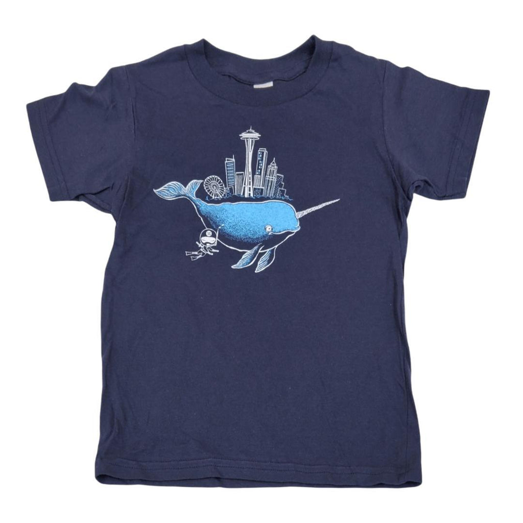 Kids Tee - Narwhal and Ninja Seattle Friends on Solid Navy Tee by NAMU