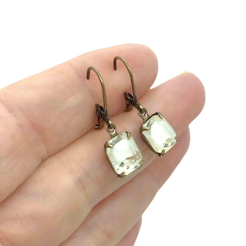 Drop Earrings - Whites and Crystals - Antiqued Brass Vintage Rhinestones (Assorted Shapes) by Christine Stoll | Altered Relics