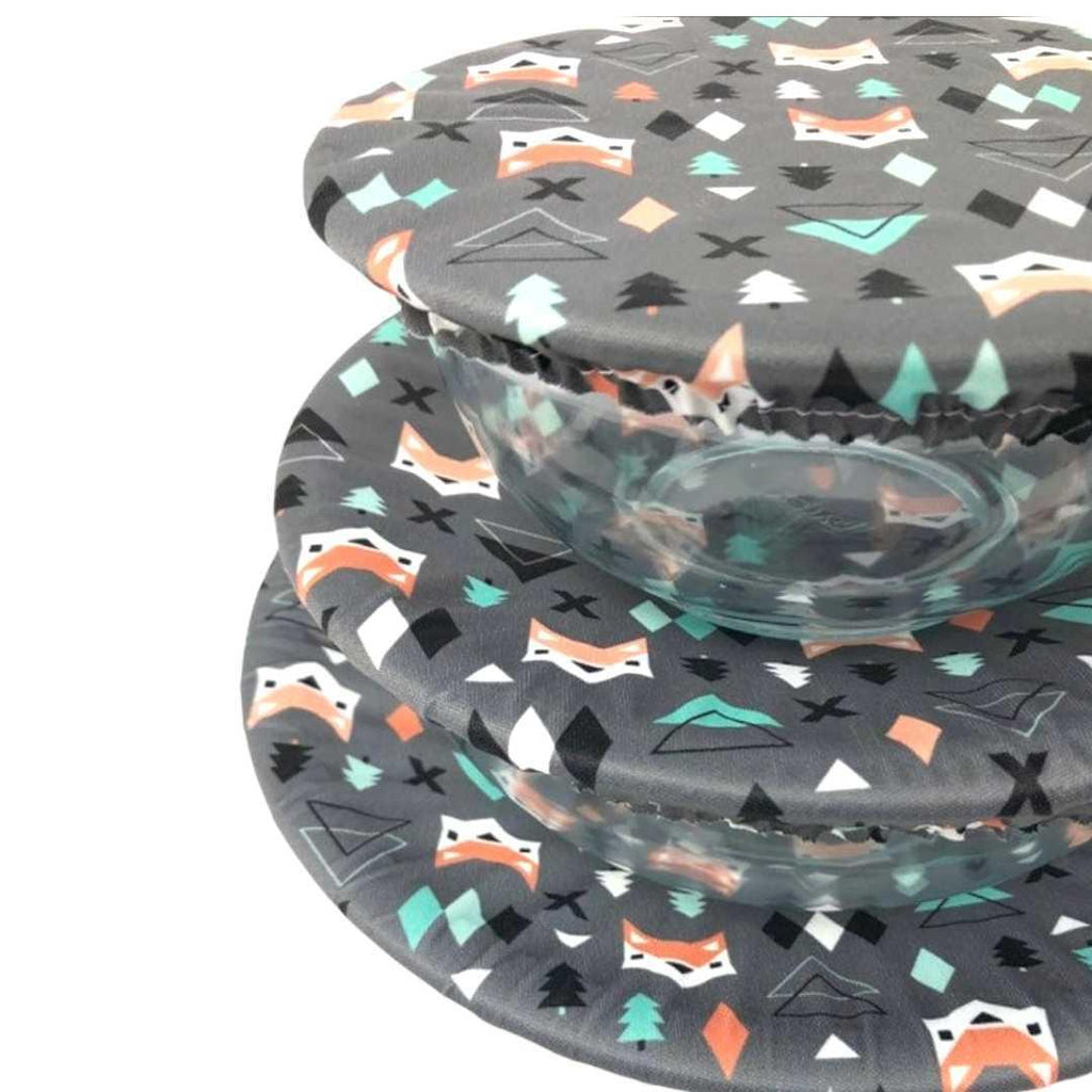Bowl Covers - Set of 3 - Geo Foxes on Gray by Semi-Sustainable Goods
