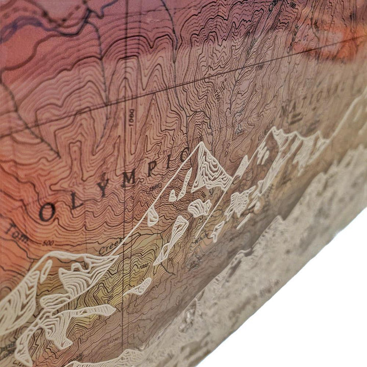 Wall Art - 16x6in - Olympic Mountain Range Sunset Floating Frame Map by Modern Terrain