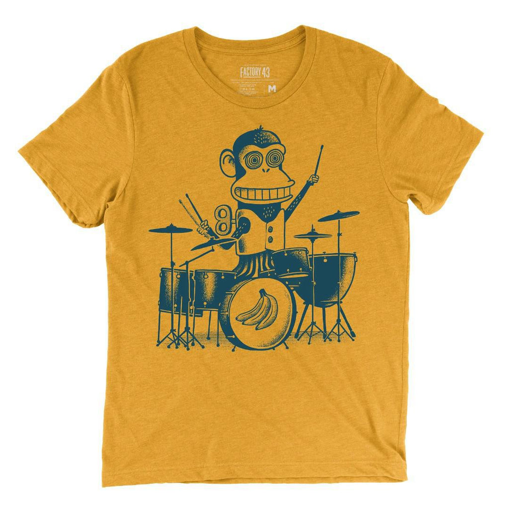 Adult Crew Neck - Wound Up Monkey Mustard Tee (XS - 2XL) by Factory 43