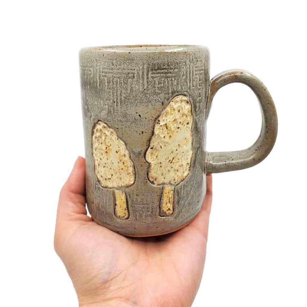 Mug - 16oz - Morel Mushroom Green Ceramic Mug by White Squirrel Clayworks