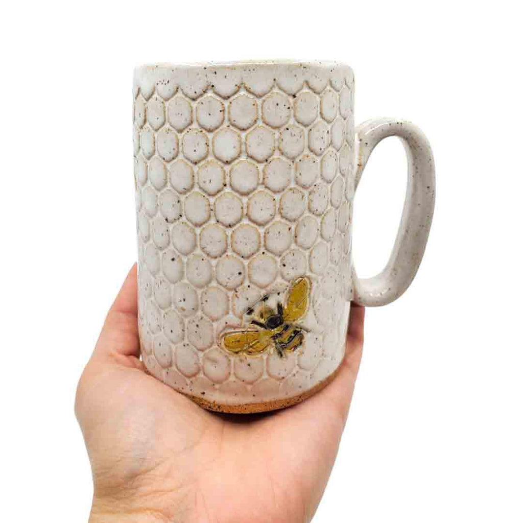 Mug - 16oz - Bees on Honeycomb Ceramic Mug (A or B) by White Squirrel Clayworks