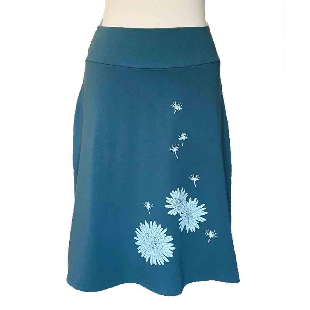 Skirt - Dandelion A-Line (Light Blue on Dark Teal) by Uzura