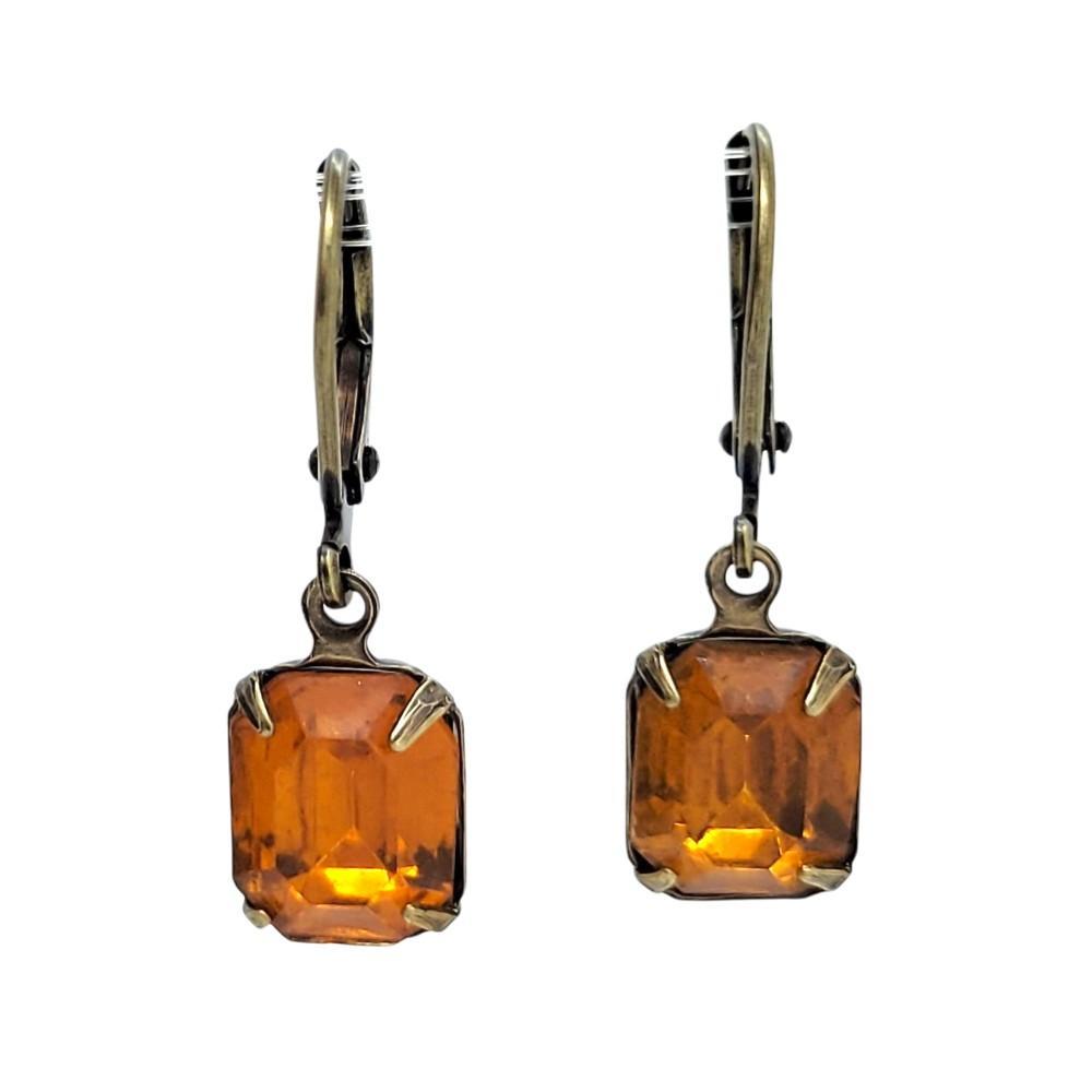 Drop Earrings - Oranges and Yellows - Antiqued Brass Vintage Rhinestones (Assorted Shapes) by Christine Stoll | Altered Relics