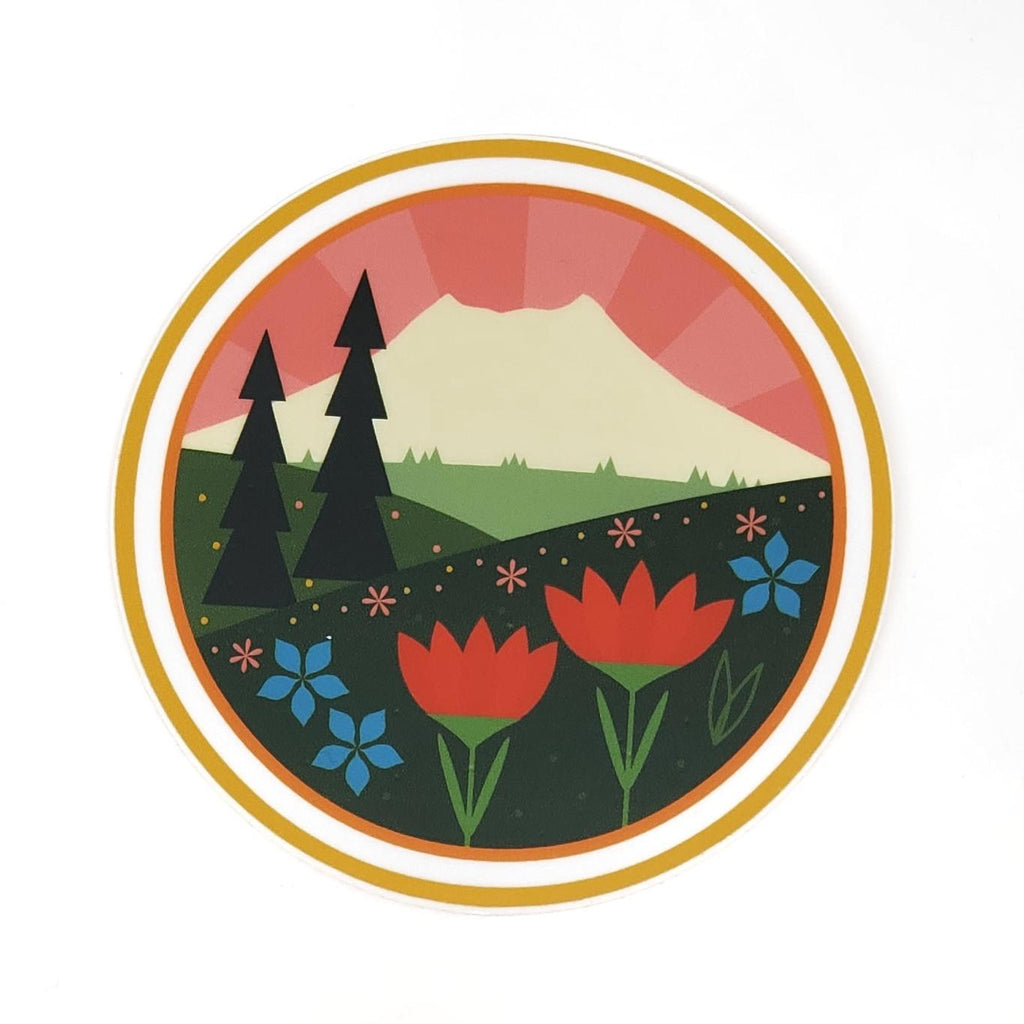 Sticker - Mount St. Helens  Pink Background by Amber Leaders Designs