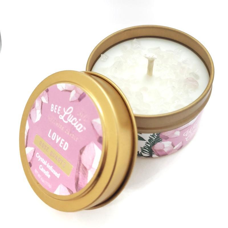 Candle 4oz - Rose Quartz (Loved) 4oz Travel Tin by Bee Lucia