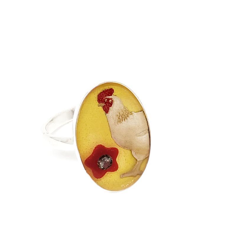 Ring - Size 9 - Yellow Chicken with 3mm Salt and Pepper Diamond SS by XV Studios