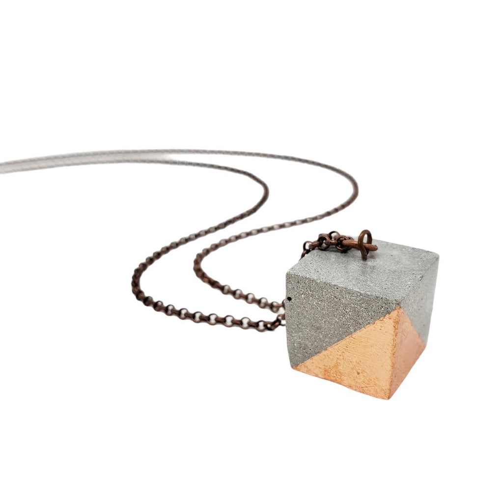 Necklace - Metallic Concrete Cube Pendant (Assorted Colors) by Studio Corbelle