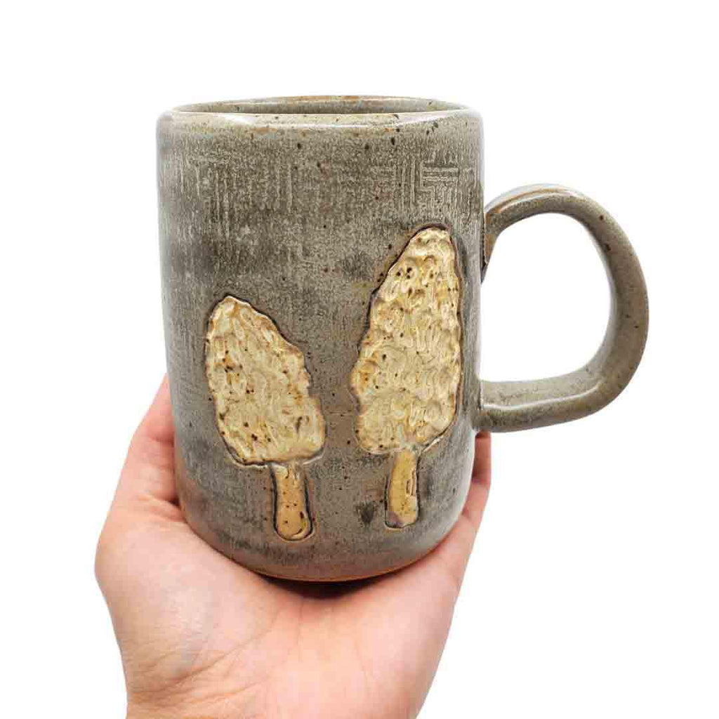 Mug - 16oz - Morel Mushroom Green Ceramic Mug by White Squirrel Clayworks