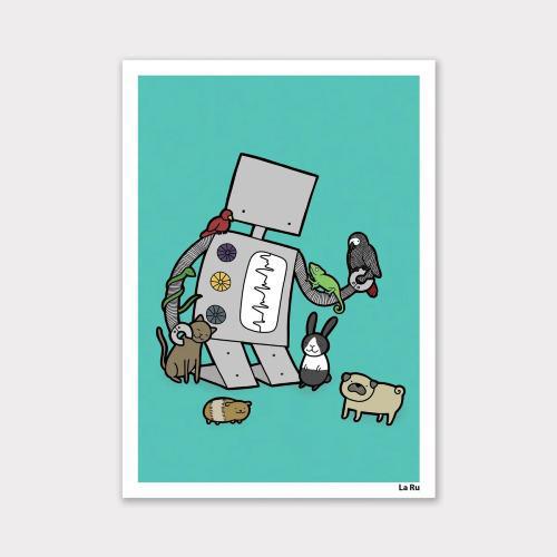 Art Print - Robot Loves Animals by LaRu