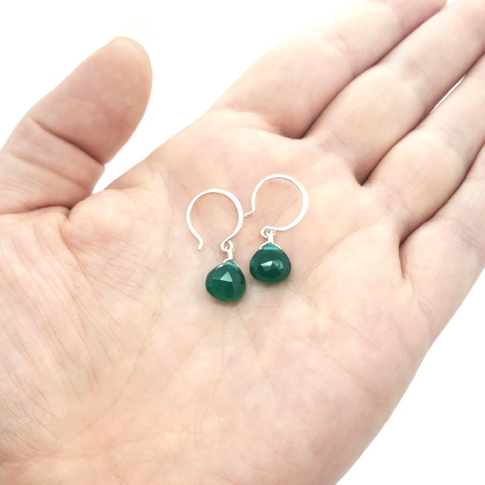 Earrings - Green Onyx Gemstone Drops Sterling by Foamy Wader