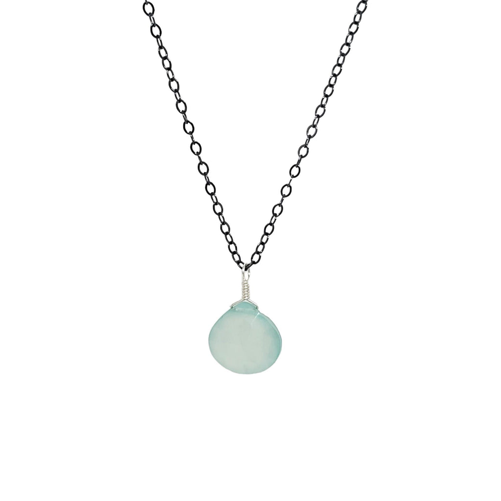Necklace - Aqua Chalcedony Gemstone Oxidized Sterling by Foamy Wader