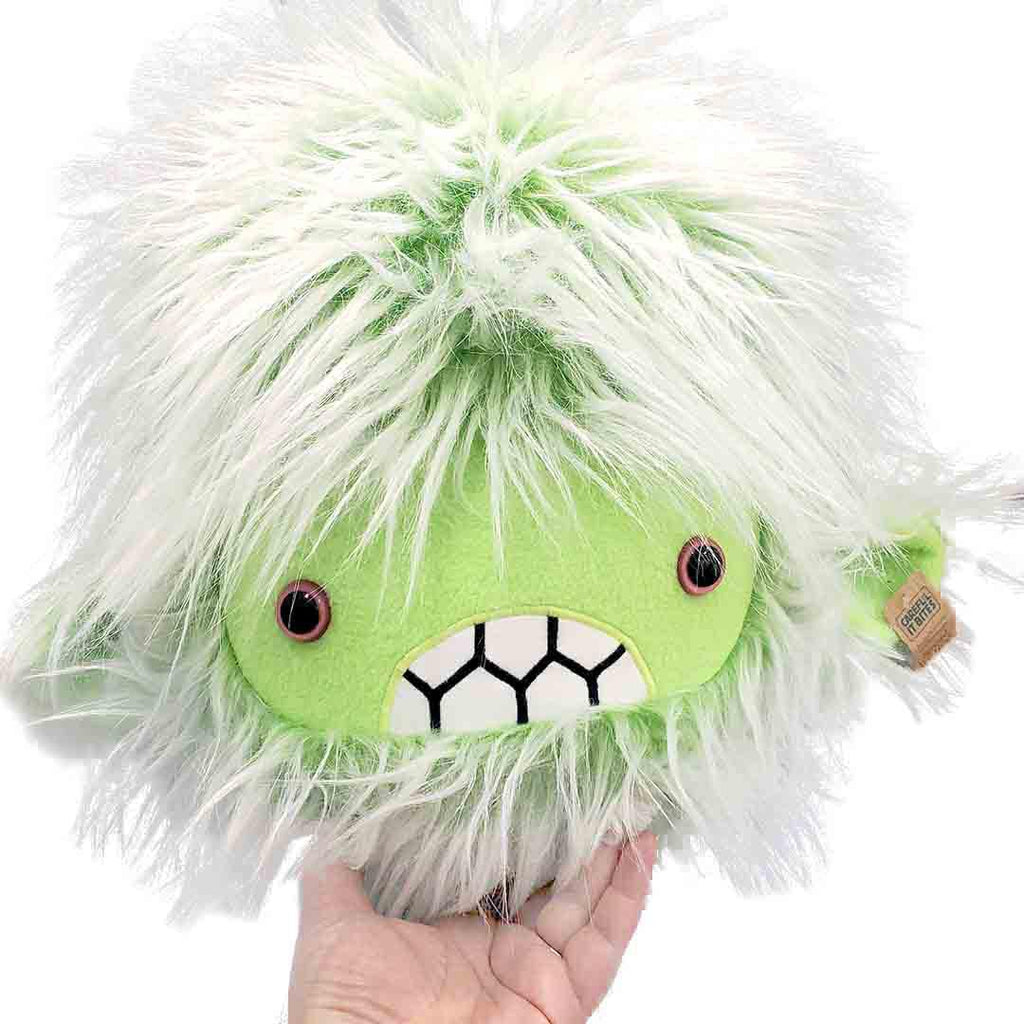 Large Severed Yeti Head - Lime Green White Fur Lime Green Face Hot Pink Eyes by Careful It Bites