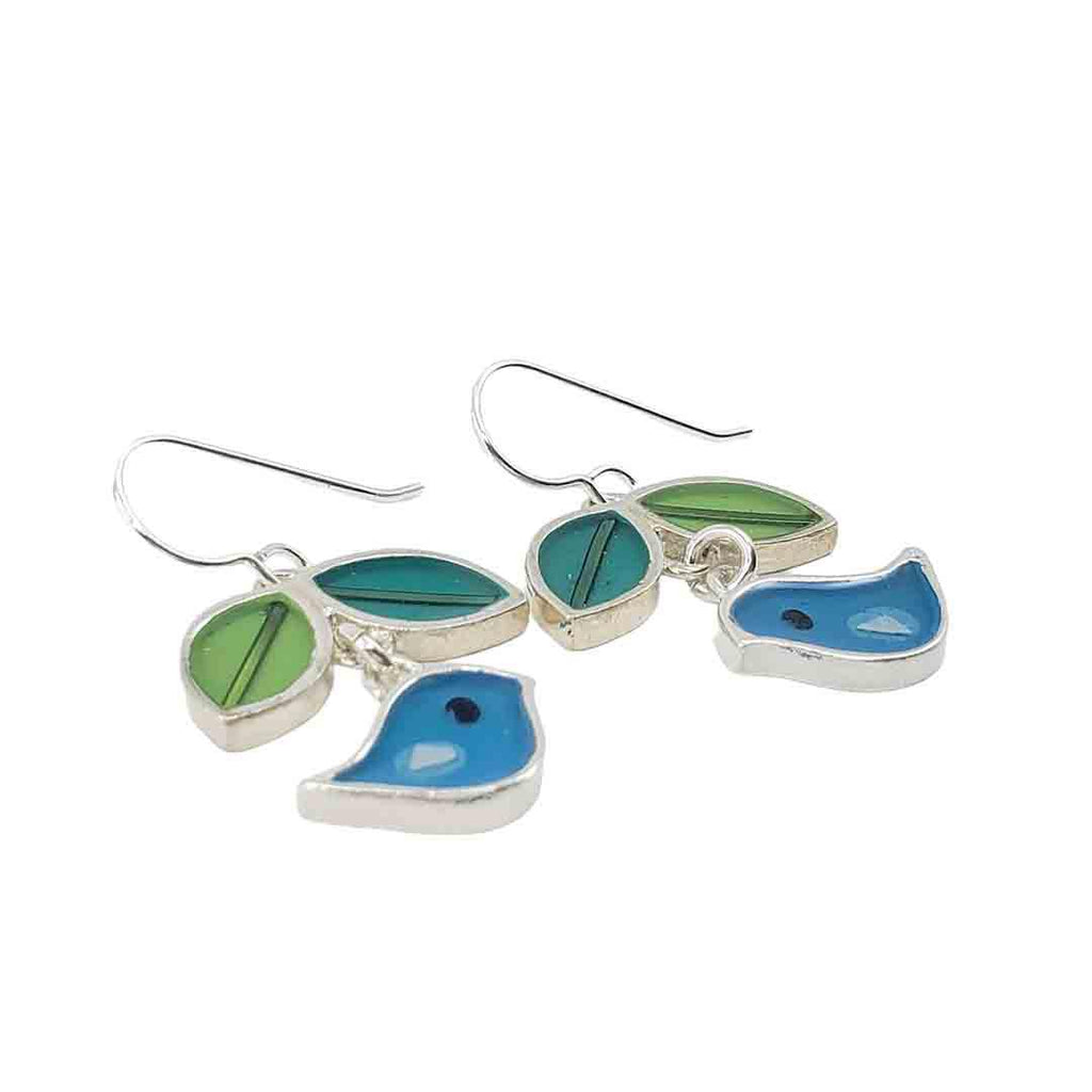 Earrings - Bird and Leaves (Turquoise) by Happy Art Studio