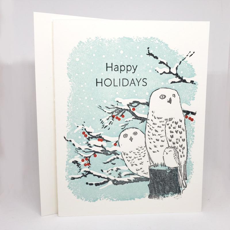 Card - Holiday - Snowy Owls Happy Holidays by Ilee Papergoods
