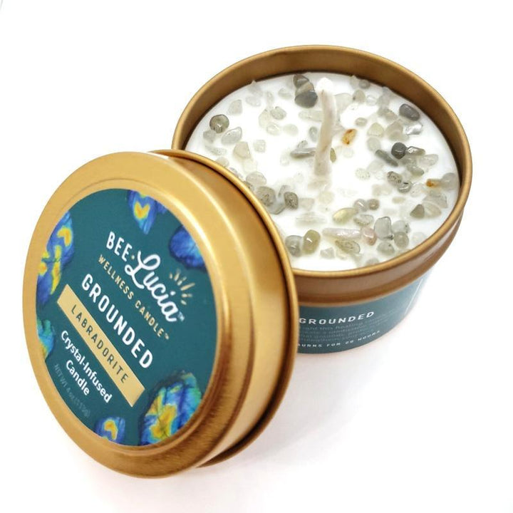 Candle 4oz - Labradorite (Grounded) 4oz Travel Tin by Bee Lucia