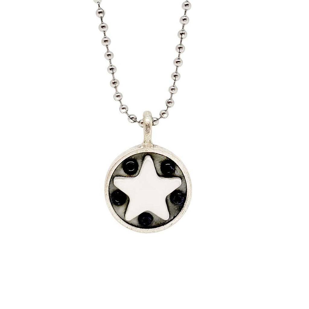 Necklace - Star Baby - White Star Black Beads by XV Studios