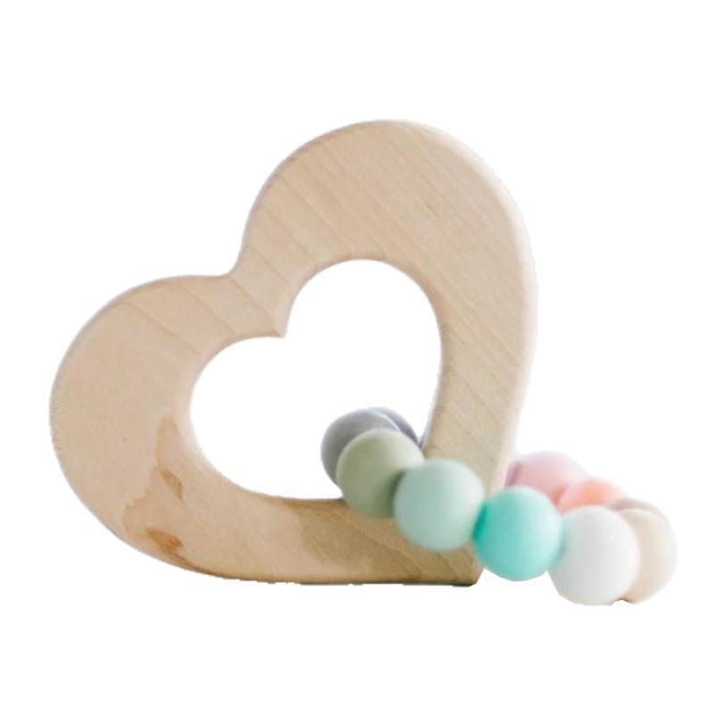 Wooden Grasping Toy - Heart (Sea Glass) with Teething Beads by Bannor Toys