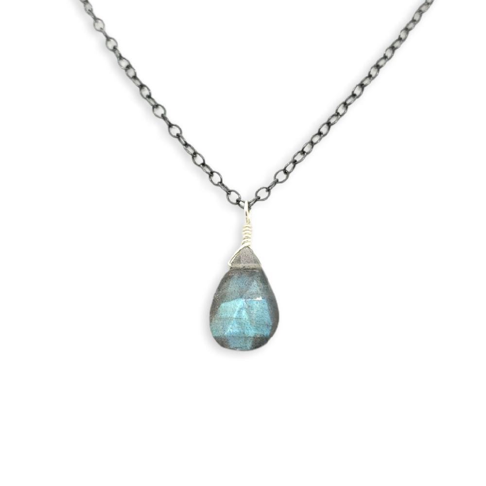 Necklace - Lightning Labradorite Gemstone Oxidized Sterling by Foamy Wader
