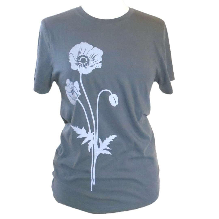 Short Sleeve - Poppies on Gray Organic Cotton by Uzura