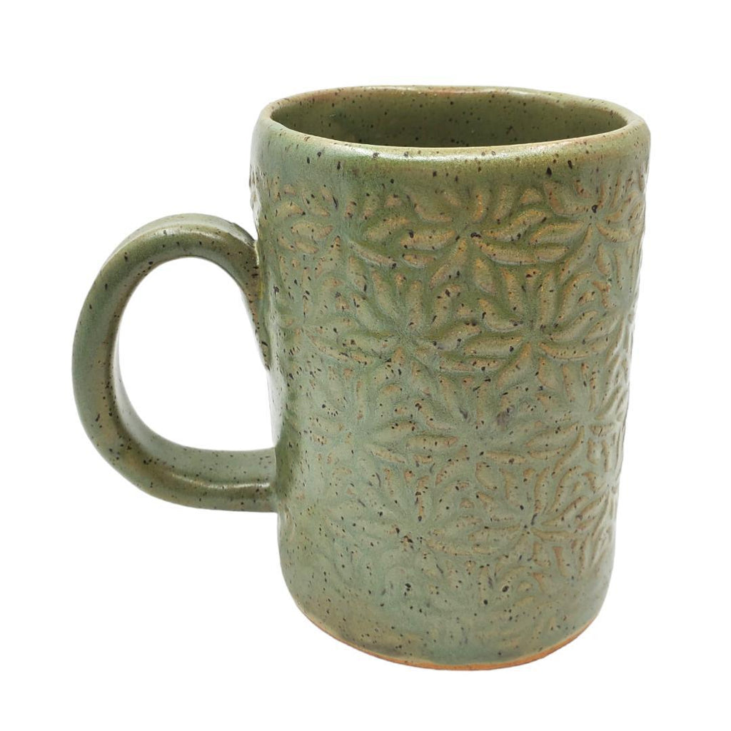 Mug - 16oz - Red Mushrooms Green Ceramic Mug (A or B) by White Squirrel Clayworks