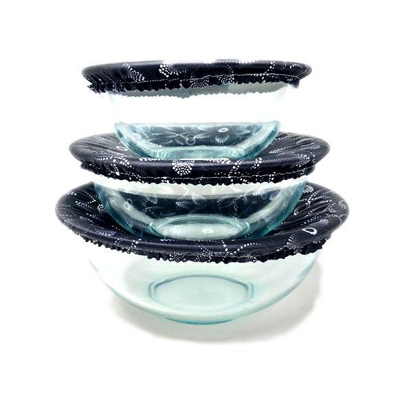 Bowl Covers - Black White Flowers Set of 3 by Semi-Sustainable Goods