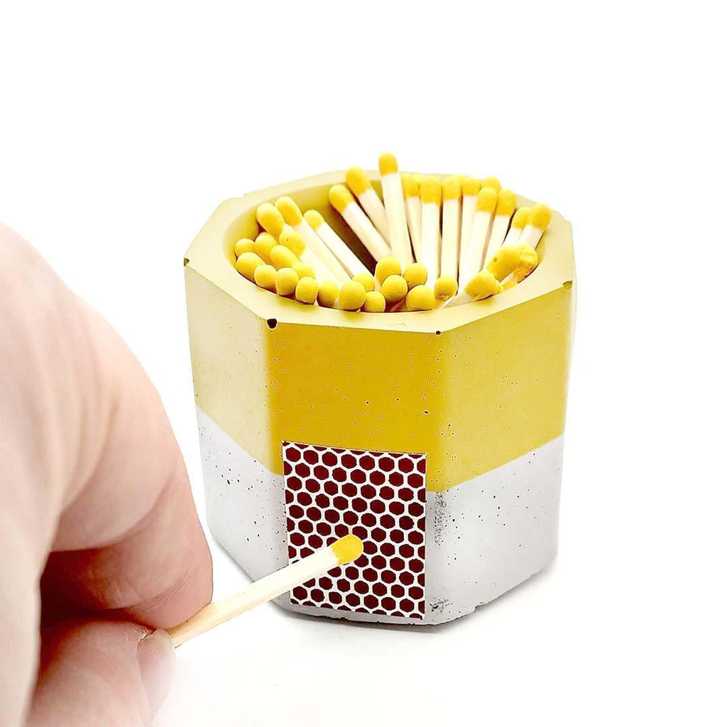 Match Holder - Yellow with Yellow Matches Concrete by Tenn Prairie