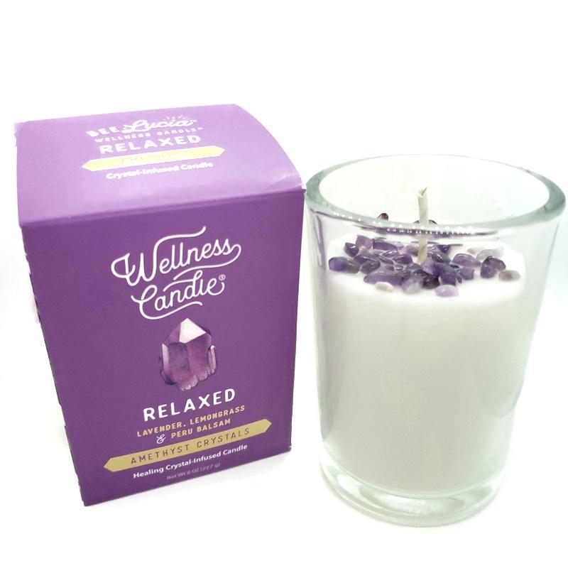 Candle 8oz - Amethyst (Relaxed) Clear Glass by Bee Lucia