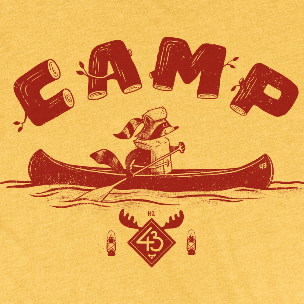 Kids Tee - Camp Canoe Raccoon Golden Yellow Tee (2T - L) by Factory 43