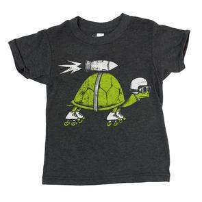 Kids Tee - Rocket Turtle Charcoal Black Tee (2T - L) by Factory 43