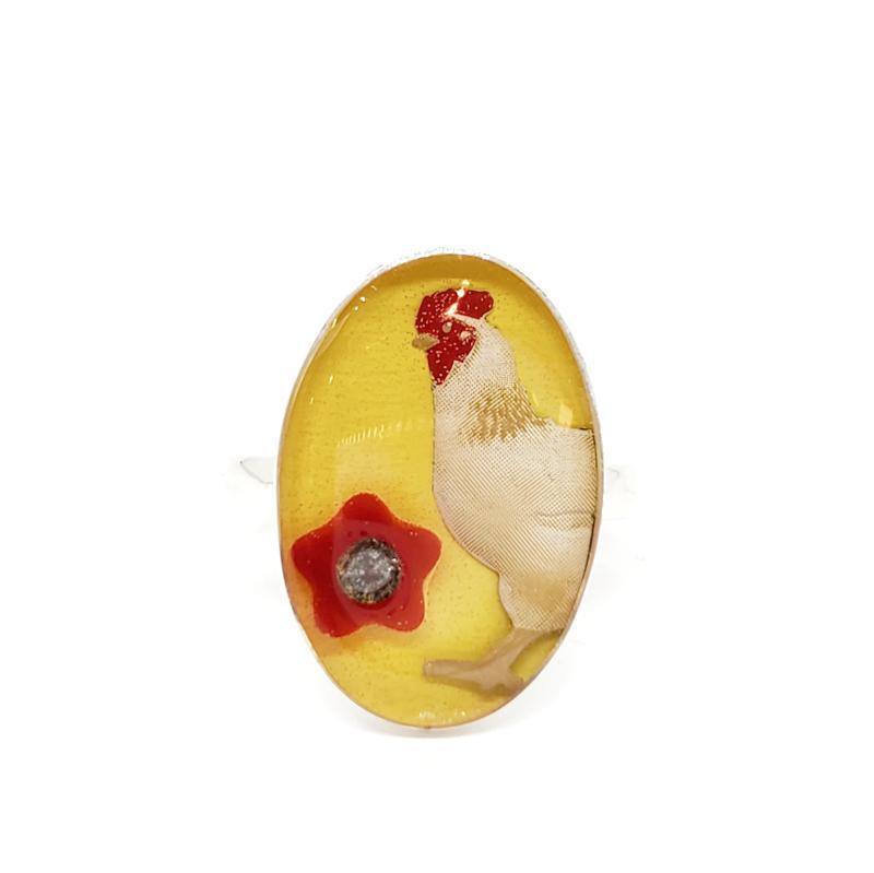 Ring - Size 9 - Yellow Chicken with 3mm Salt and Pepper Diamond SS by XV Studios