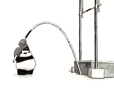 Original Framed Art - Pole Vault Panda by Punching Pandas