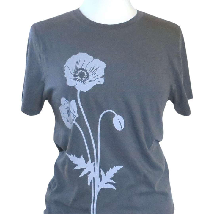 Short Sleeve - Poppies on Gray Organic Cotton by Uzura