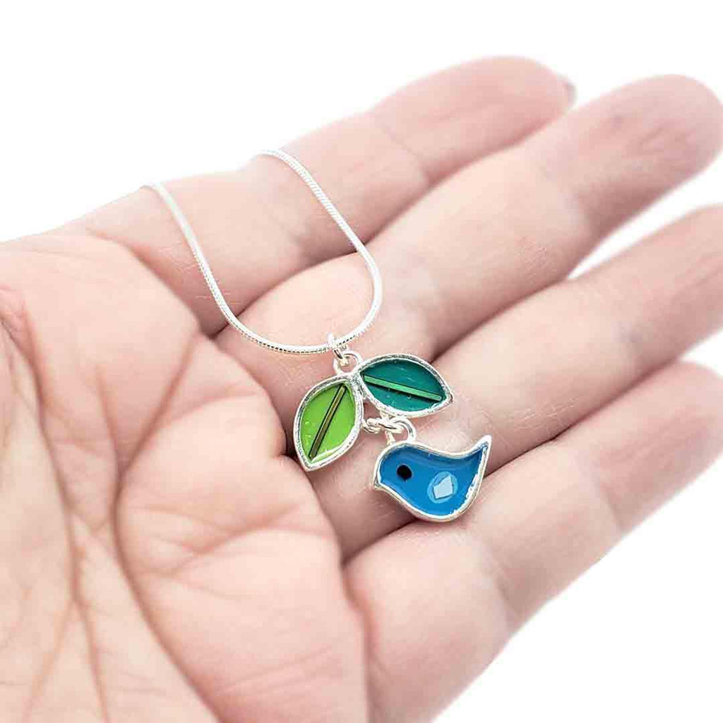 Necklace - Bird Leaf (Turquoise) by Happy Art Studio