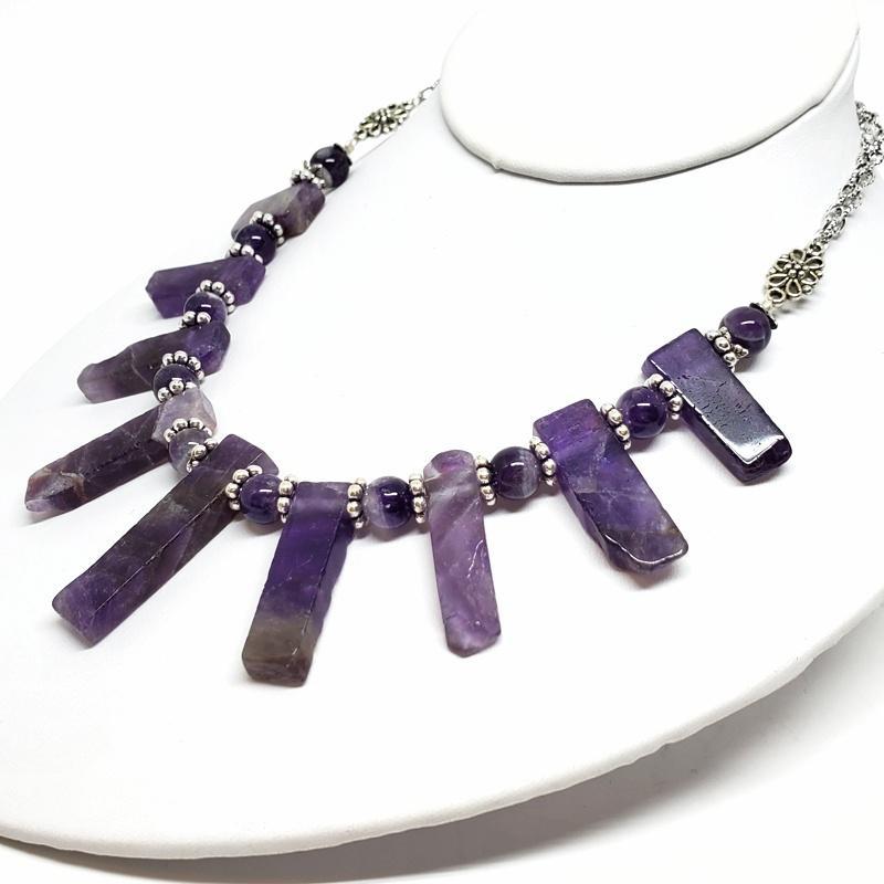 Necklace - Amethyst Slabs Bib Silver Plate chain by Tiny Aloha