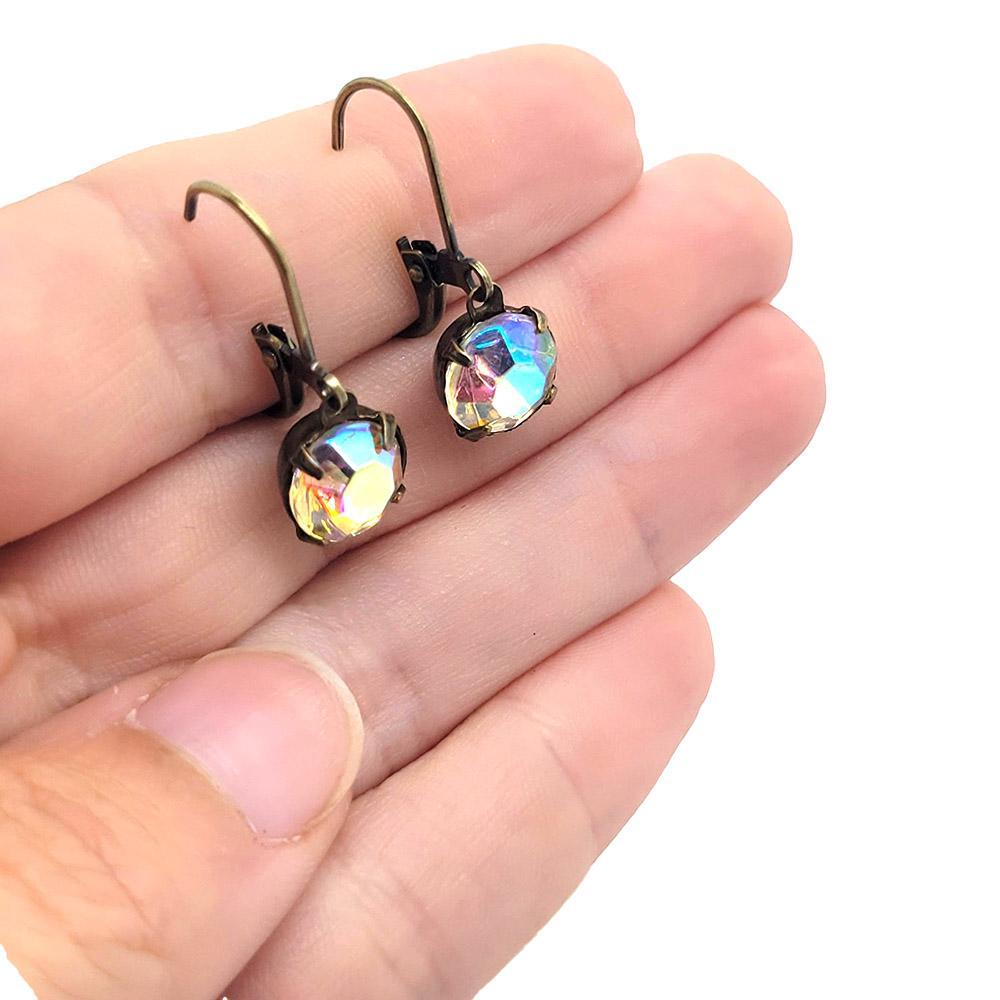Drop Earrings - Aurora Borealis - Antiqued Brass Vintage Rhinestones (Assorted Shapes) by Christine Stoll | Altered Relics